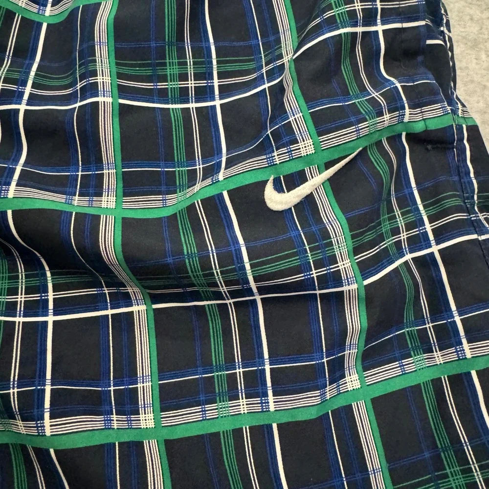 Nike Mens Plaid Swim Trunks Navy Blue Green‎ White Large Beach Summer